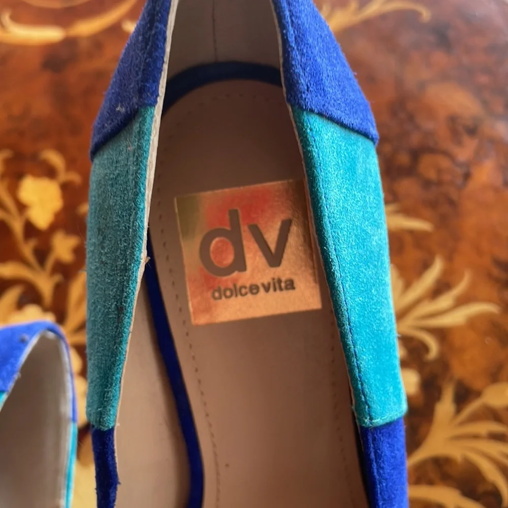 DOLCE VITA DV brand new, never worn cobalt & teal platform pumps sz6 6.5 DISCO! - Picture 2 of 5